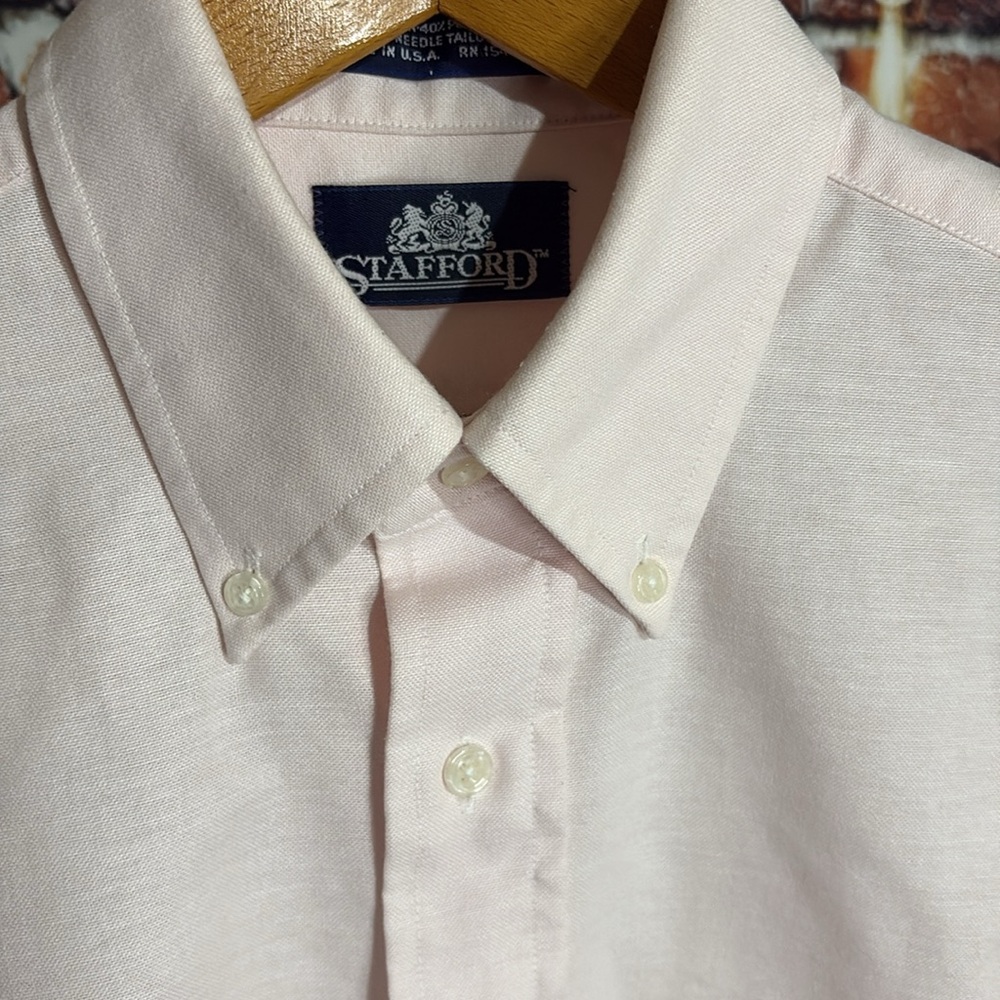 Stafford Men's Pink Shirt 15.5 32 long sleeve pocket single needle tailoring
